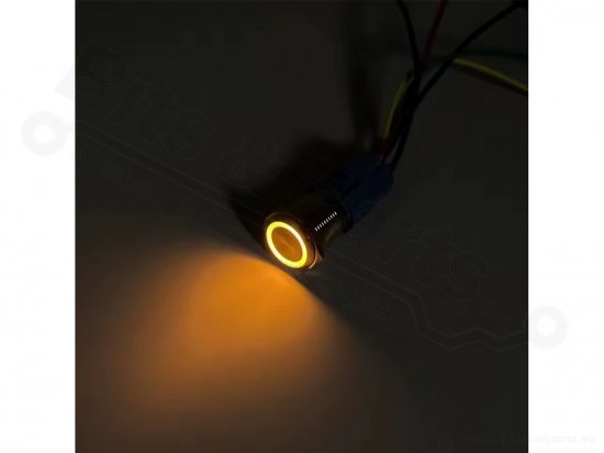 Push button (on/off) metal IP65 waterproof round 16mm yellow